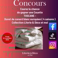 Participez au concours de Boutique Literie & Déco pour remporter une couette TOSCANE en duvet blanc.