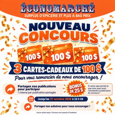 Participez au concours pour gagner l'une des trois cartes-cadeaux Économarché de 100$!