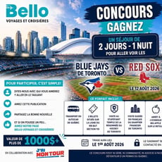 Participez au concours pour remporter un séjour de 2 jours et nuit pour le match Blue Jays-Red Sox.