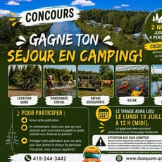 Participez au concours pour remporter un séjour en camping et un crédit de 200$ chez Daaquam!