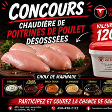 Participez au concours pour gagner une chaudière de poitrines de poulet désossées!
