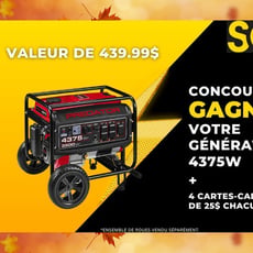 Participez au concours pour gagner une génératrice PREDATOR 4375 W et des cartes-cadeaux!