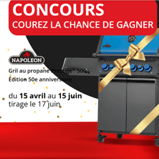 Remportez le prestigieux concours du Gril au propane Napoléon Prestige® 500 Éd. 50e anniversaire.