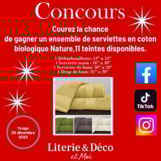 Participez au prestigieux concours Literie & Déco et remportez des serviettes en coton bio Nature.