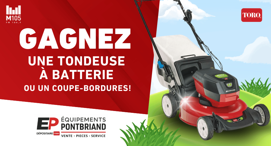 Participer au concours M105 pour remporter une élégante tondeuse à batterie Toro!