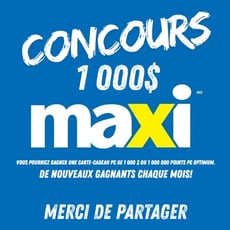 Participation au concours pour une carte-cadeau d'une valeur de 1 000 dollars