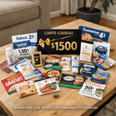 Concours : gagnez 1500 $ en carte-cadeau, des échantillons gratuits et des bons de réduction.