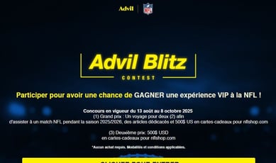 Participez au concours d'Advil Canada pour remporter un voyage VIP et des cartes-cadeaux NFLShop.