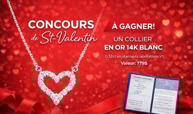Participez pour remporter un collier 14K en or blanc, orné de 0.32 ct de diamants de synthèse.
