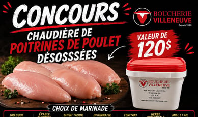 Participez au concours pour gagner une chaudière de poitrines de poulet désossées!