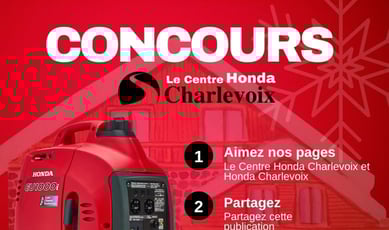 Participez et remportez une génératrice Honda lors de notre concours prestigieux.