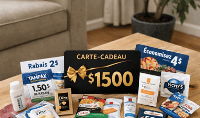 Concours : gagnez 1500 $ en carte-cadeau, des échantillons gratuits et des bons de réduction.