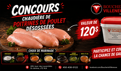 Participez et gagnez une chaudière de poitrines de poulet désossées !
