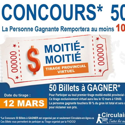 Concours de 50 billets pour le tirage 50/50 organisé par le réseau FADOQ