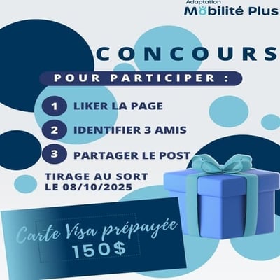 Concours Adaptation Mobilité Plus vous offre : carte Visa prépayée de 150 $.