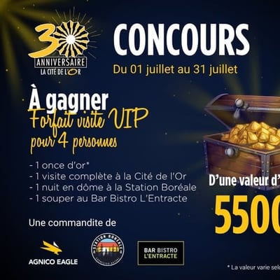 Participez au concours Cité de l’Or pour remporter un forfait VIP d'une valeur de 5 500 $ !