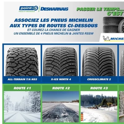 Concours Desharnais : Remportez 4 pneus Michelin sur jantes RSSW avec installation offerte !