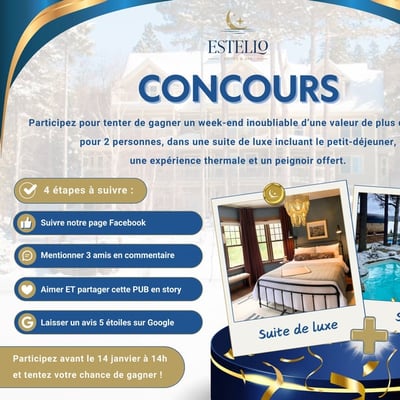 Concours Estello Suites & Spa - Remportez un week-end idyllique pour deux, d'une valeur excédant 1200$!