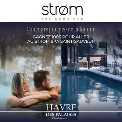 Participez pour remporter un bon cadeau de 100$ au STROM SPA NORDIQUE de Saint-Sauveur !