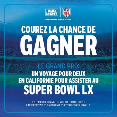Participez et remportez un voyage pour deux au Super Bowl LX avec Bud Light et Maxi - Plus de 15 prix à gagner!