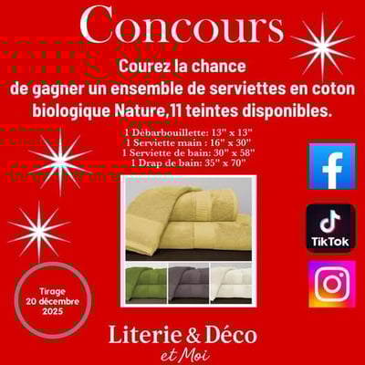 Participez au prestigieux concours Literie & Déco et remportez des serviettes en coton bio Nature.