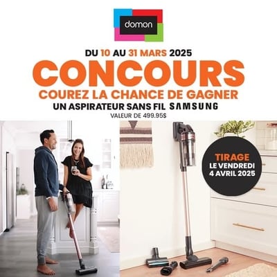 Participez au Concours Meubles Domon et remportez un aspirateur sans fil Samsung !