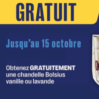 Dépêchez-vous! Obtenez gratuitement une élégante chandelle Bolsius à la vanille ou lavande.