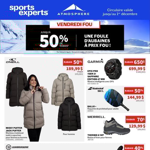  Sports Experts - Vendredi Fou jusqu'à 50%